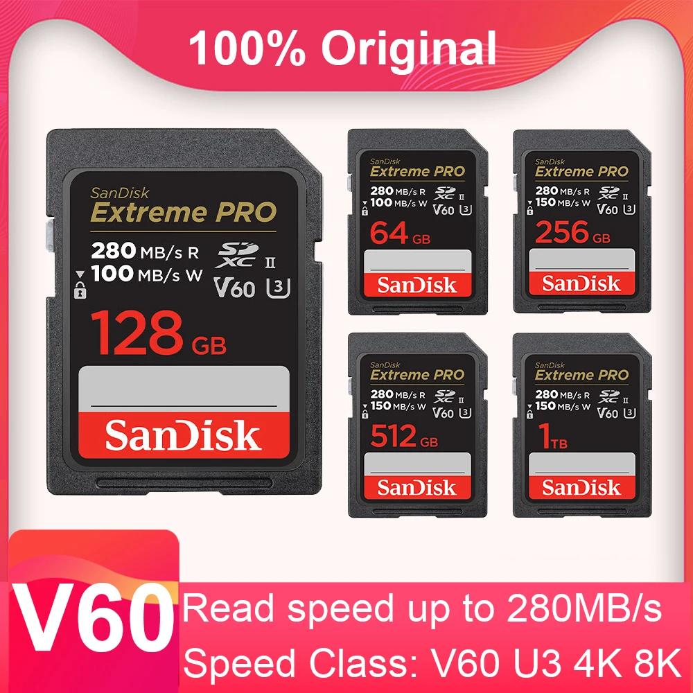 SanDisk Extreme Pro SD ī, SDHC SDXC Ŭ 10, 4K V60 ޸ ī, UHS-II ÷ ī, Slr ī޶, 280 MB/s, U3, 64GB, 128GB, 256G